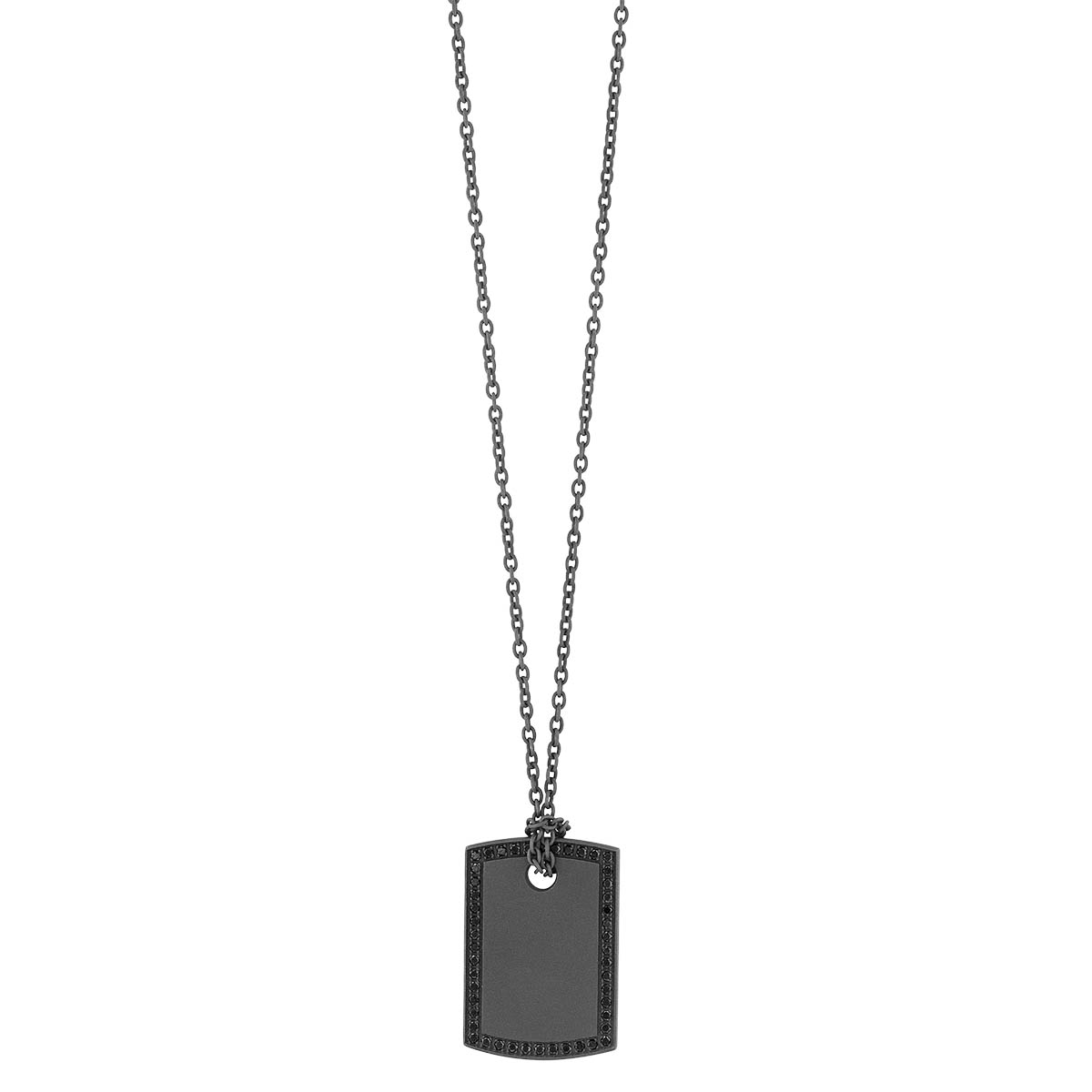 Black Diamond Outline Dog Tag Pendant in Titanium, 22