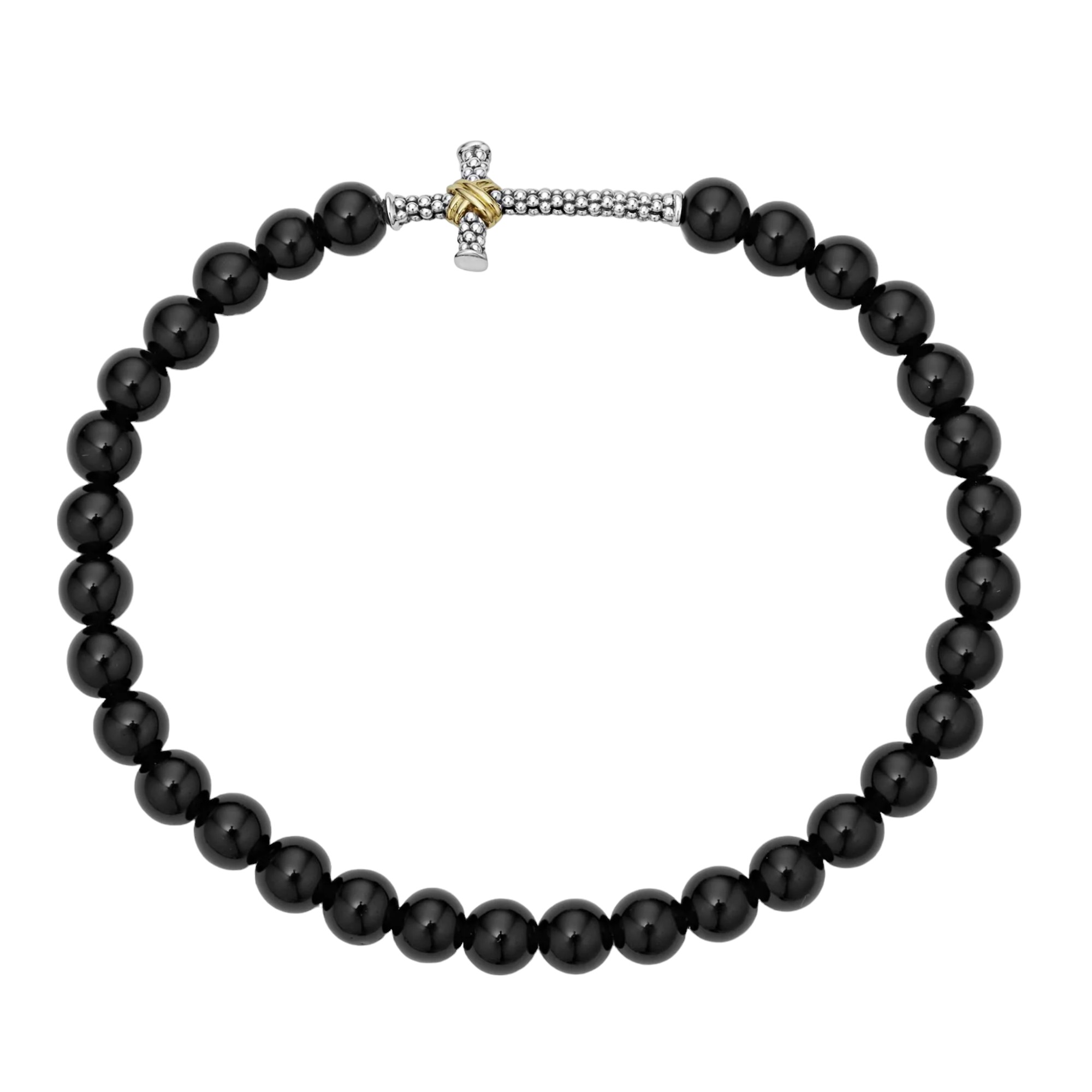 LAGOS Anthem Onyx Cross Beaded Stretch Bracelet, Size L