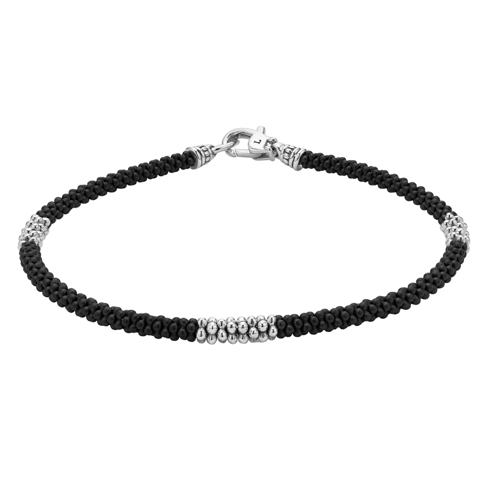 LAGOS Black Caviar Three Silver Station Matte Ceramic Bracelet, 3 mm, Size L
