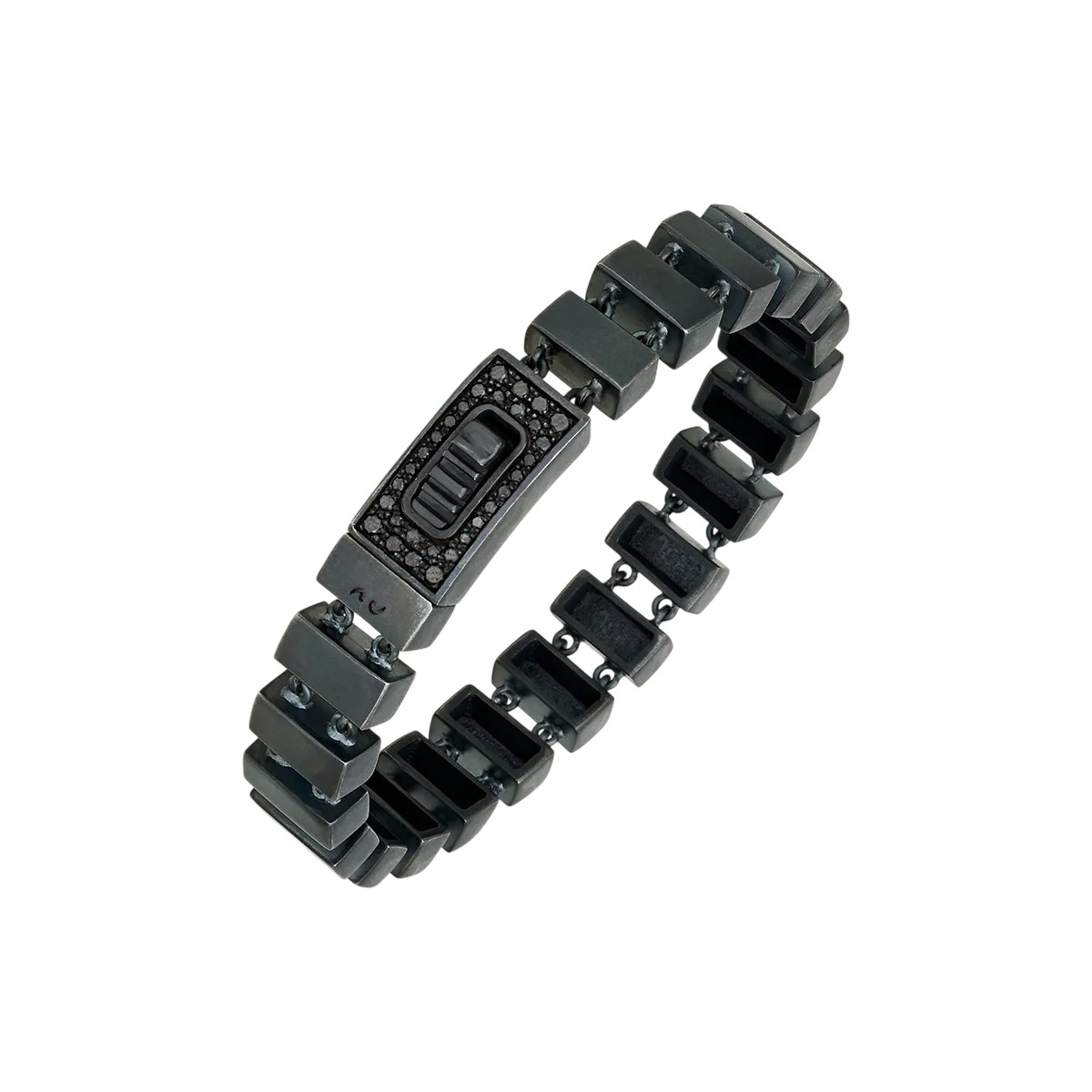 Marco Dal Maso Gladiator Black Diamond Slim Bracelet in Oxidized Sterling Silver, 8