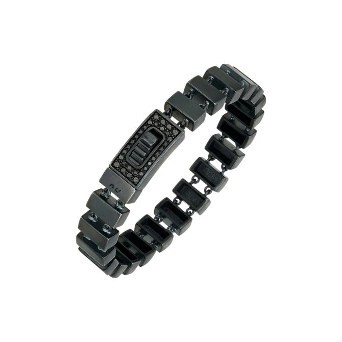 Marco Dal Maso Gladiator Black Diamond Slim Bracelet in Oxidized Sterling Silver, 8"