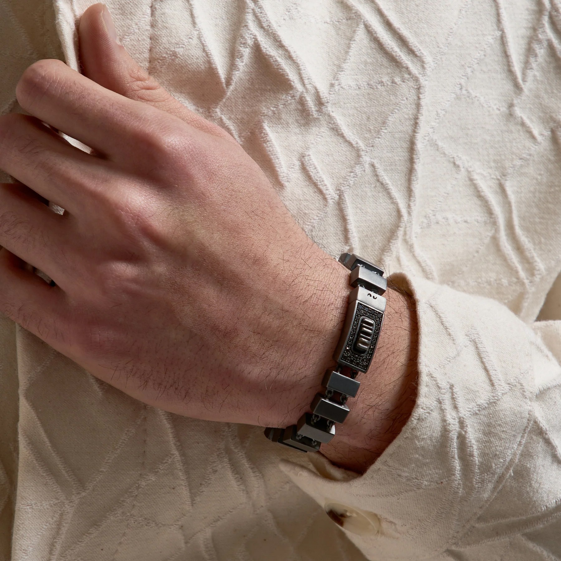 Marco Dal Maso Gladiator Black Diamond Slim Bracelet in Oxidized Sterling Silver, 8