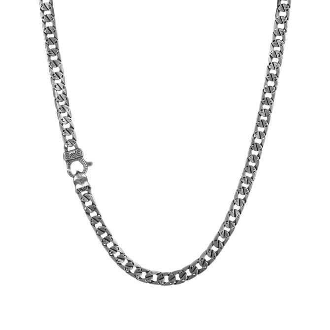 Marco Dal Maso Flaming Tongue Oxidized Sterling Silver Chain Necklace with Black Diamonds, 22"