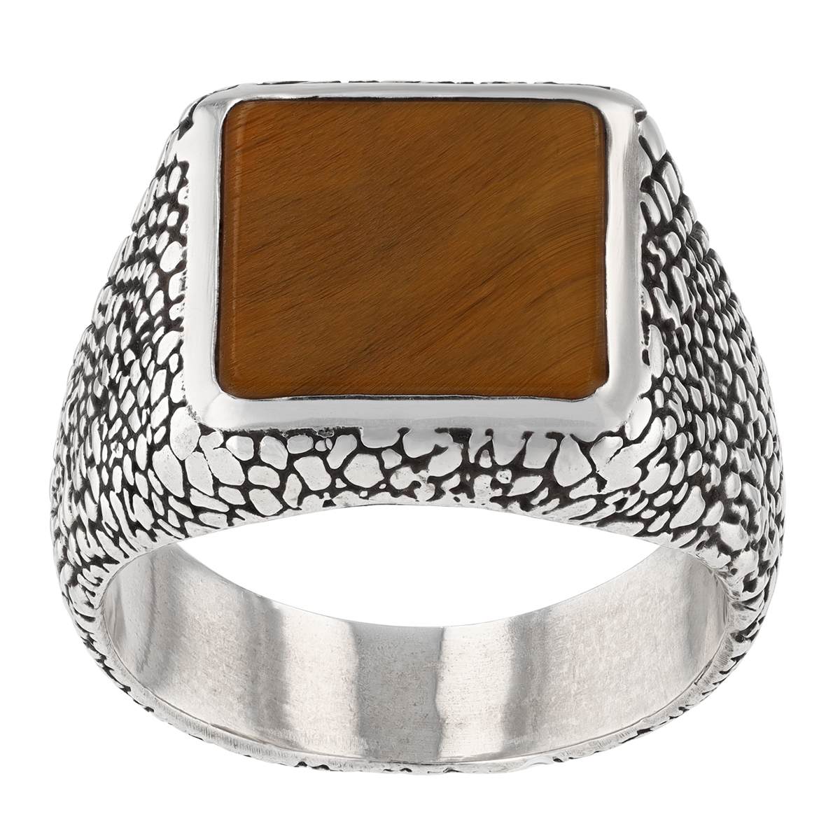 John Varvatos Snakeskin Tigers Eye Quartz Ring in Sterling Silver, Size 10