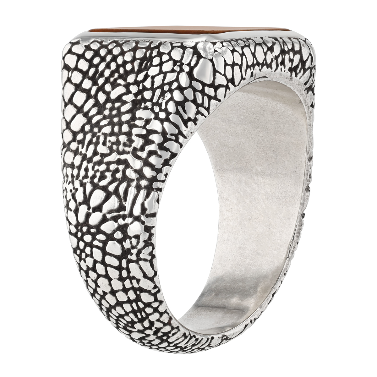 John Varvatos Snakeskin Tigers Eye Quartz Ring in Sterling Silver, Size 10