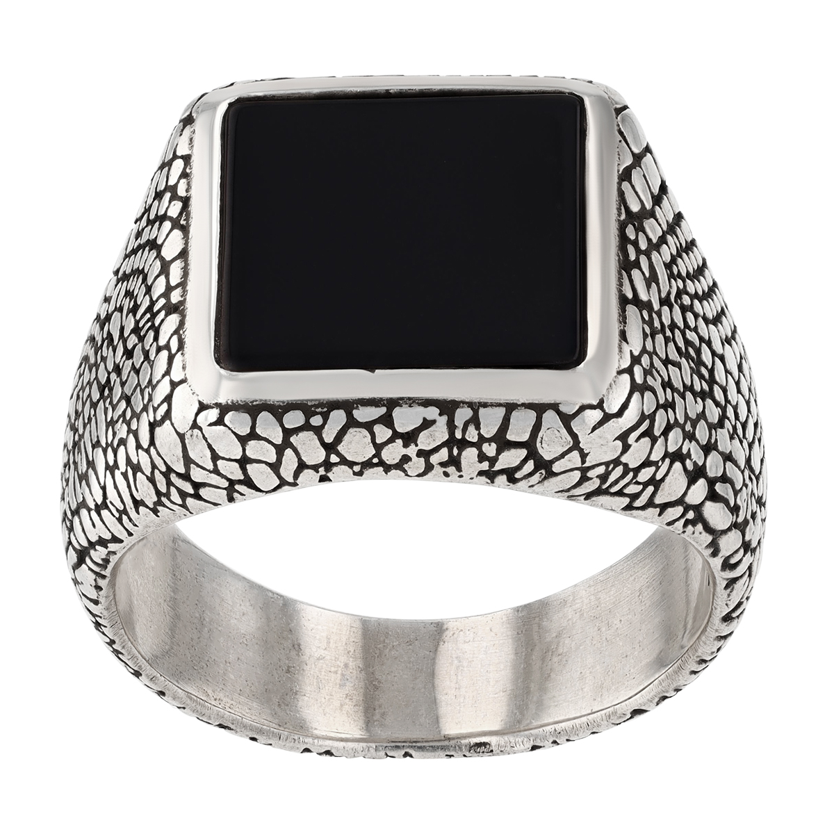 John Varvatos Snakeskin Black Onyx Chalcedony Ring in Sterling Silver, Size 10