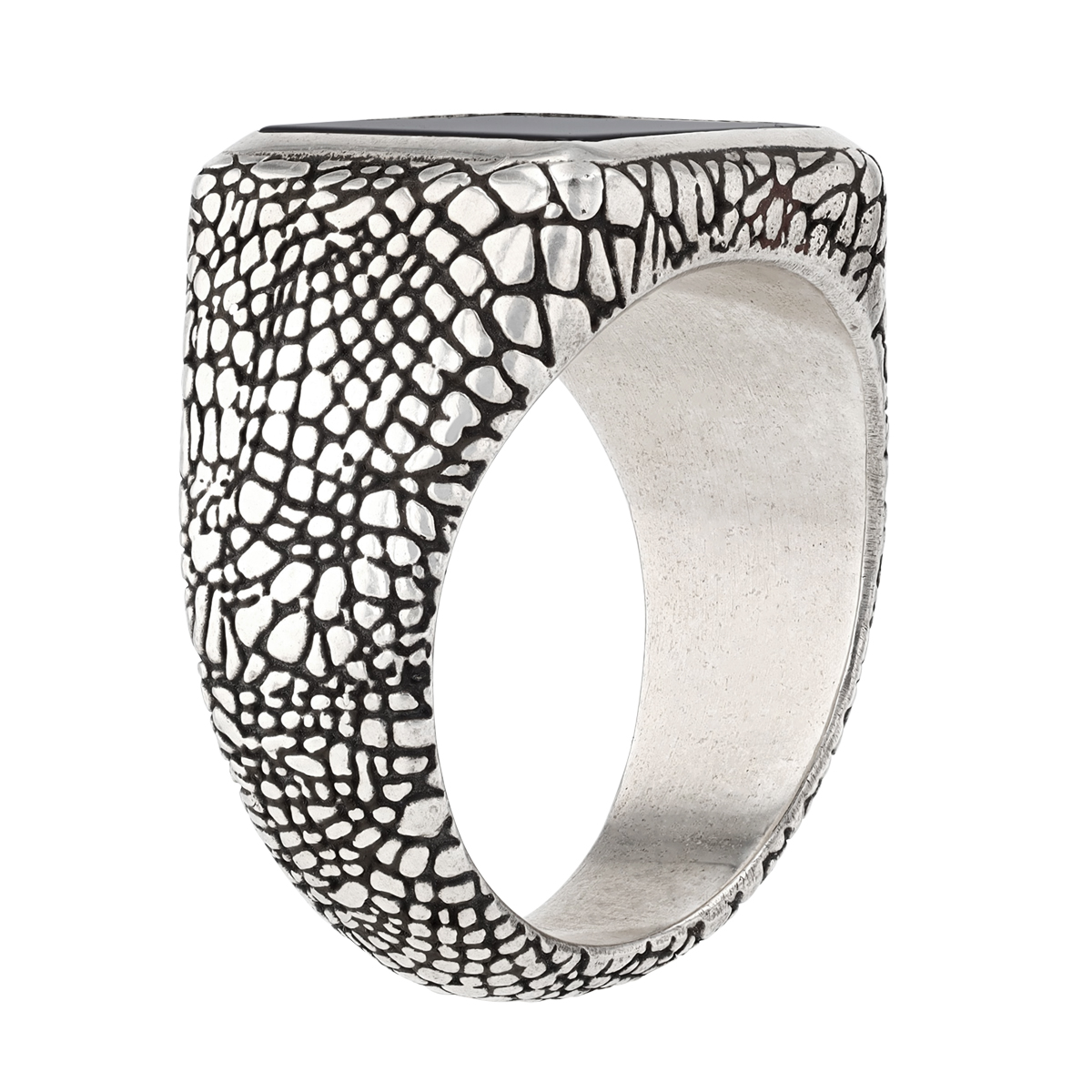 John Varvatos Snakeskin Black Onyx Chalcedony Ring in Sterling Silver, Size 10