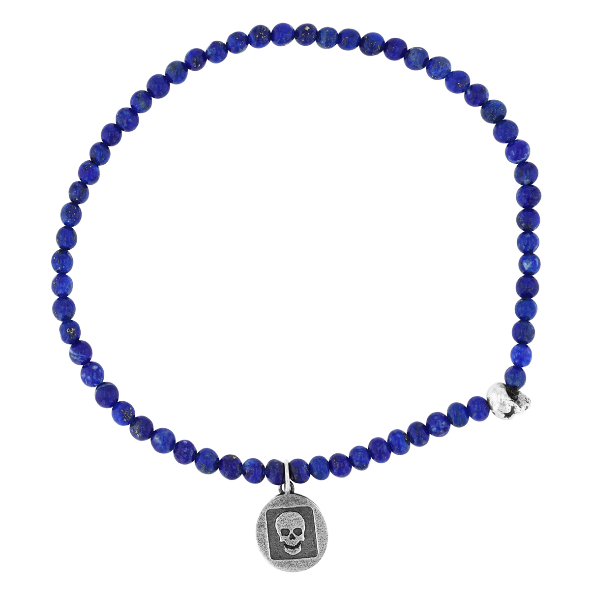 John Varvatos Skull Lapis Lazuli Beaded Bracelet in Sterling Silver, 7
