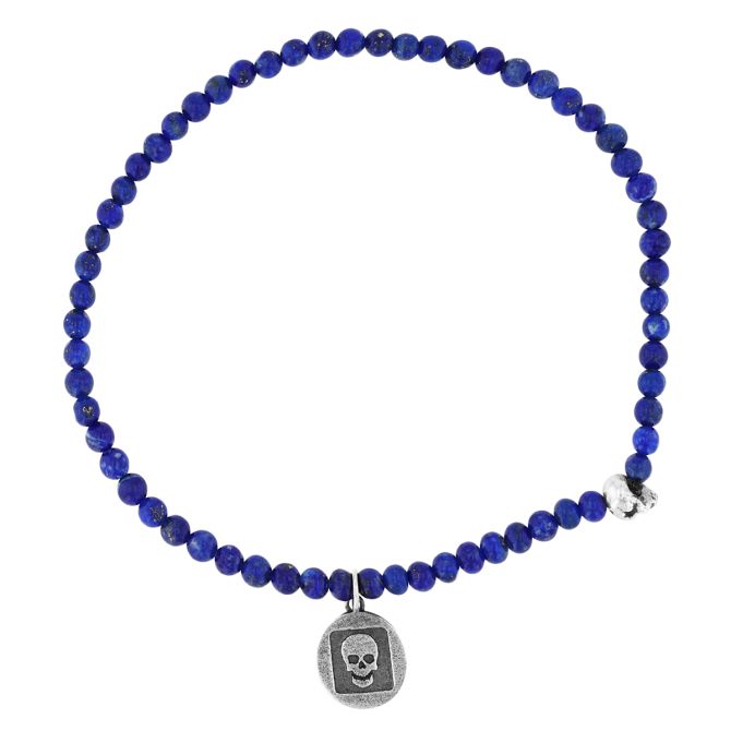 John Varvatos Skull Lapis Lazuli Beaded Bracelet in Sterling Silver, 7"