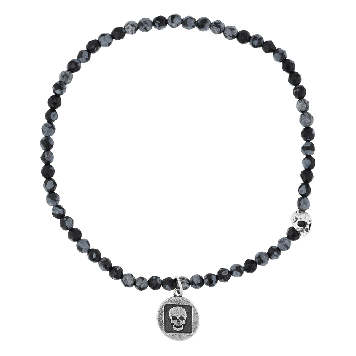 John Varvatos Skull Snowflake Obsidian Beaded Bracelet in Sterling Silver, 7