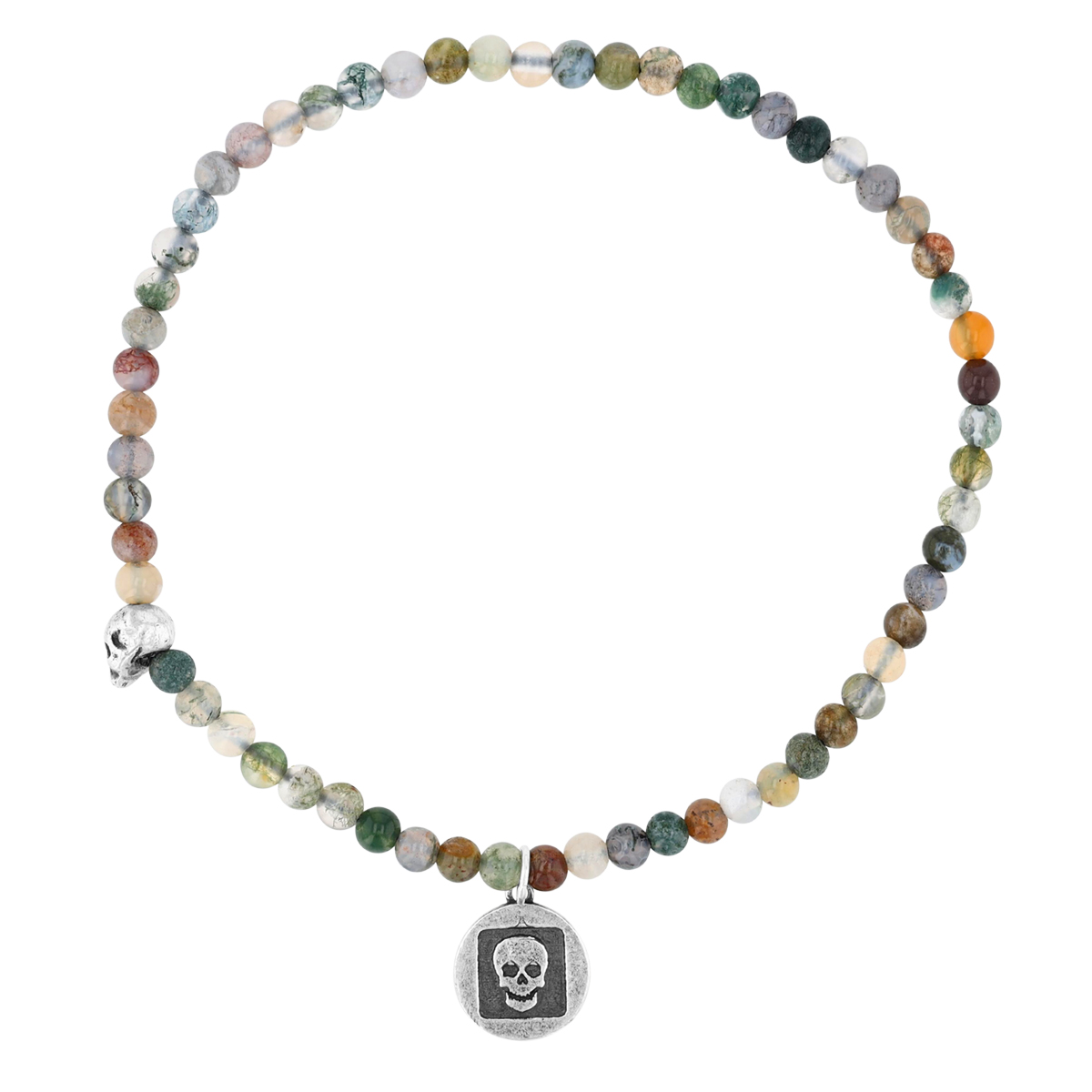 John Varvatos Skull Agate Chalcedony Beaded Bracelet in Sterling Silver, 7