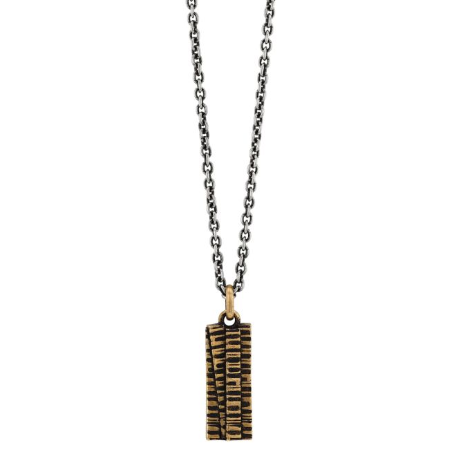 John Varvatos Notched Sterling Silver & Brass Rectangle Pendant, 24"