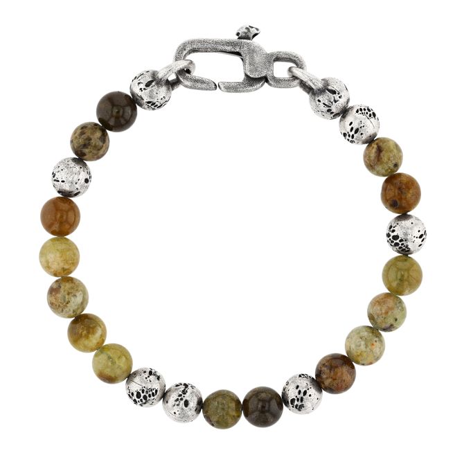 John Varvatos Kiln Green Garnet Beaded Bracelet in Sterling Silver, 8"