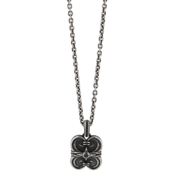 John Varvatos Gothic Sterling Silver Pendant with Single Black Diamond, 24"