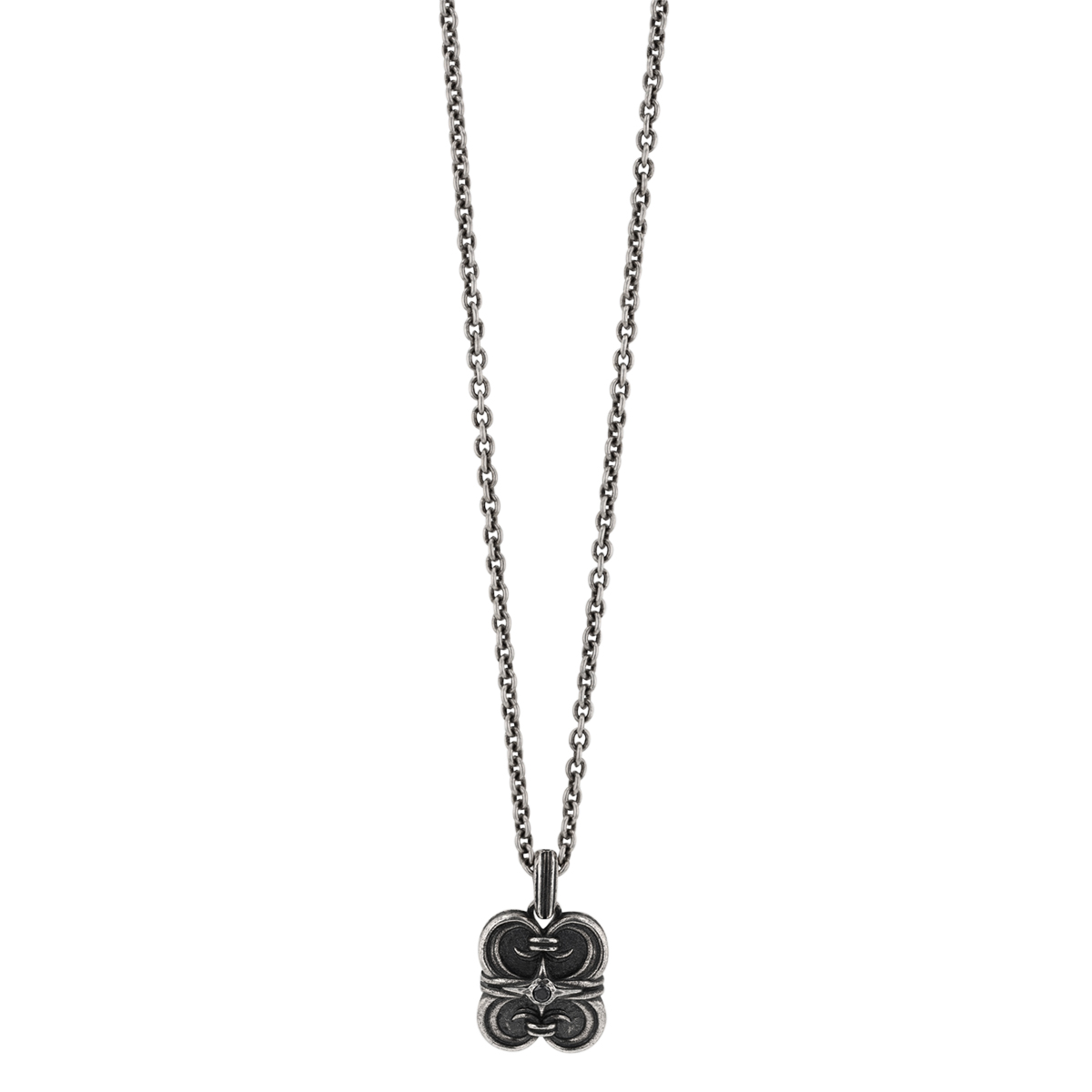 John Varvatos Gothic Sterling Silver Pendant with Single Black Diamond, 24