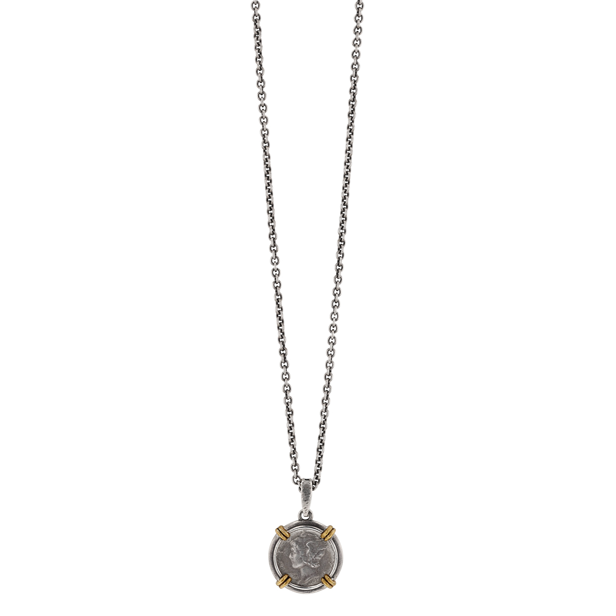 John Varvatos Coin Sterling Silver Pendant with Brass Accents, 24