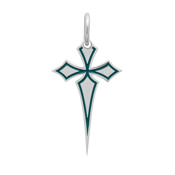 Marco Dal Maso Green Enamel Gothic Cross Amulet Charm in Sterling Silver