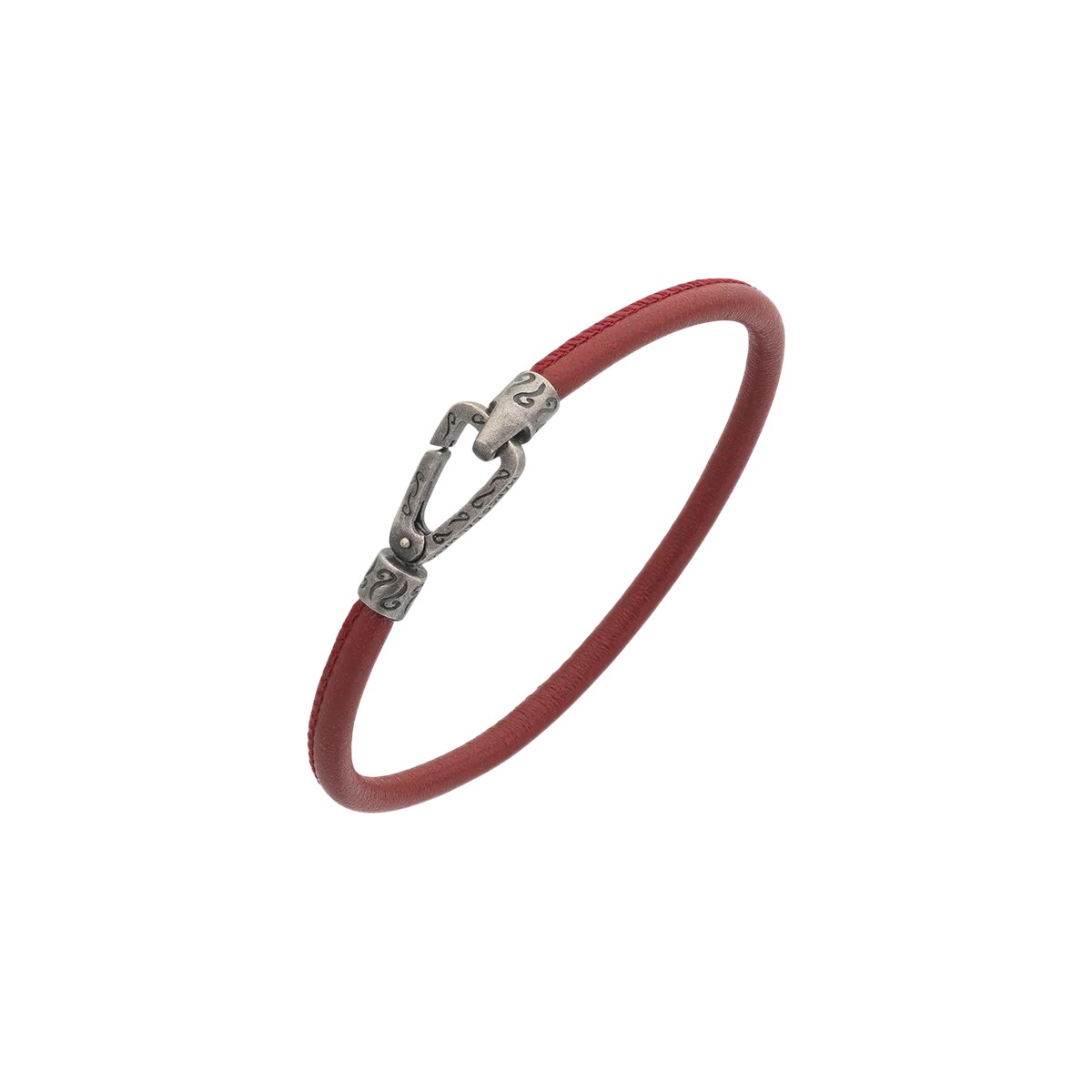 Marco Dal Maso Lash Red Leather Smooth Bracelet with Oxidized Sterling Silver Clasp