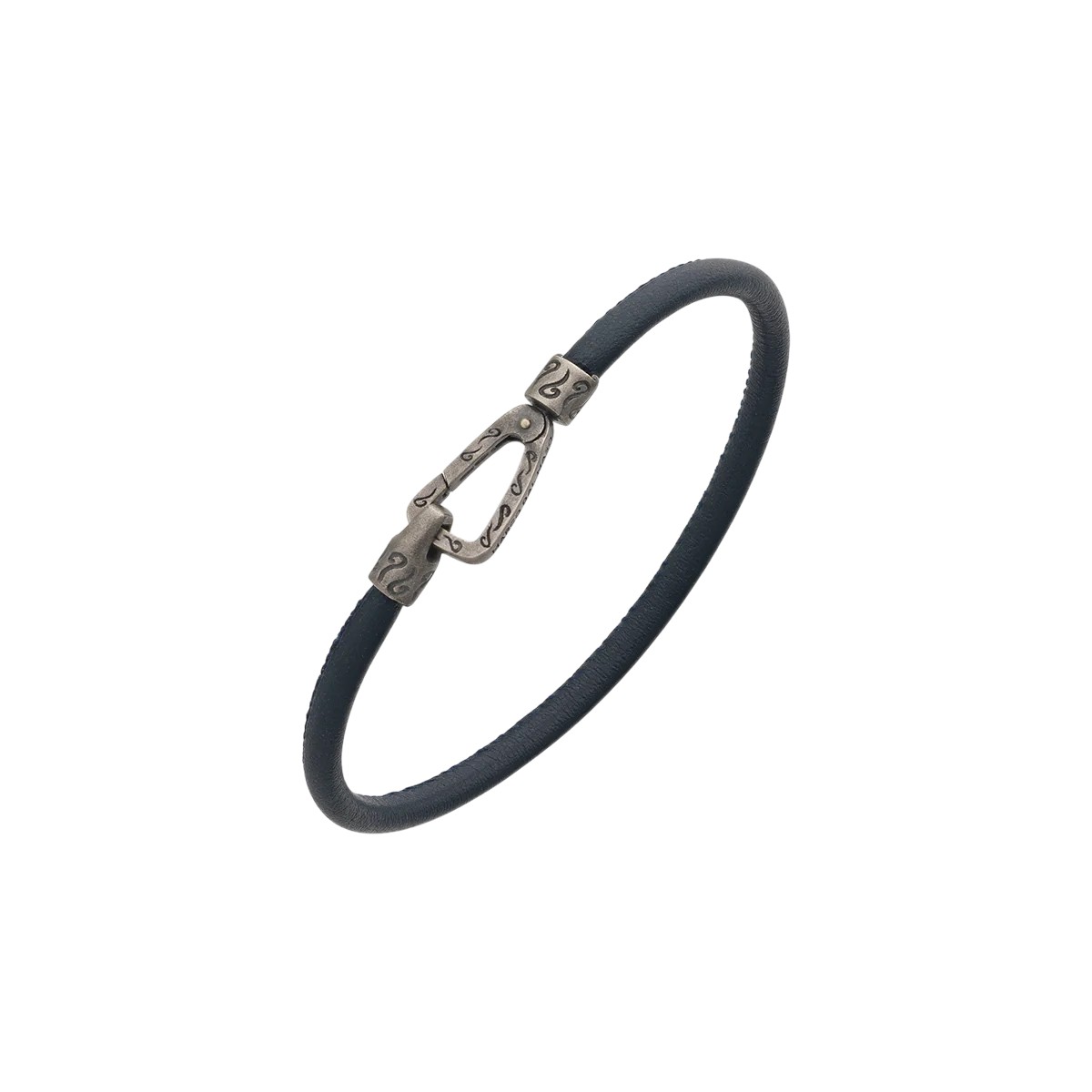 Marco Dal Maso Lash Black Leather Smooth Bracelet with Oxidized Sterling Silver Clasp