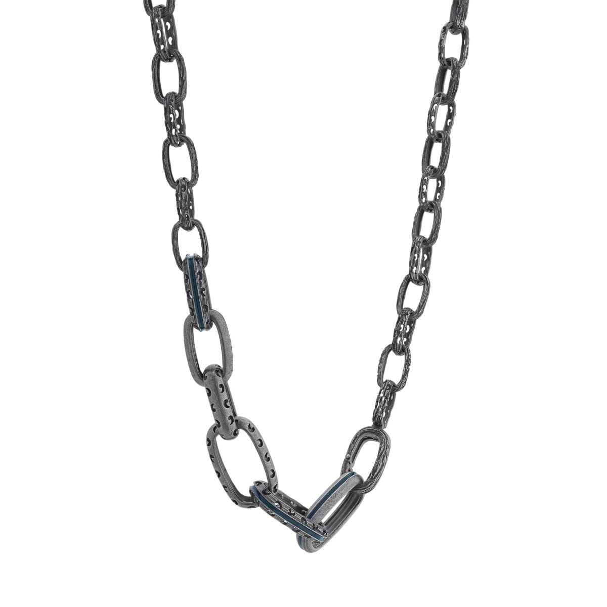 Marco Dal Maso Warrior Green Enamel Bold Link Necklace in Oxidized Sterling Silver