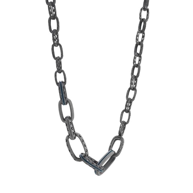 Marco Dal Maso Warrior Green Enamel Bold Link Necklace in Oxidized Sterling Silver