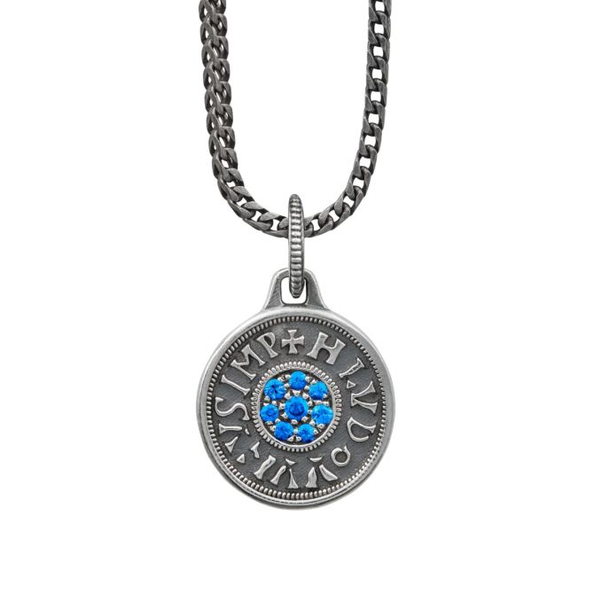Marco Dal Maso Moneta Blue Sapphire Pendant in Oxidized Sterling Silver