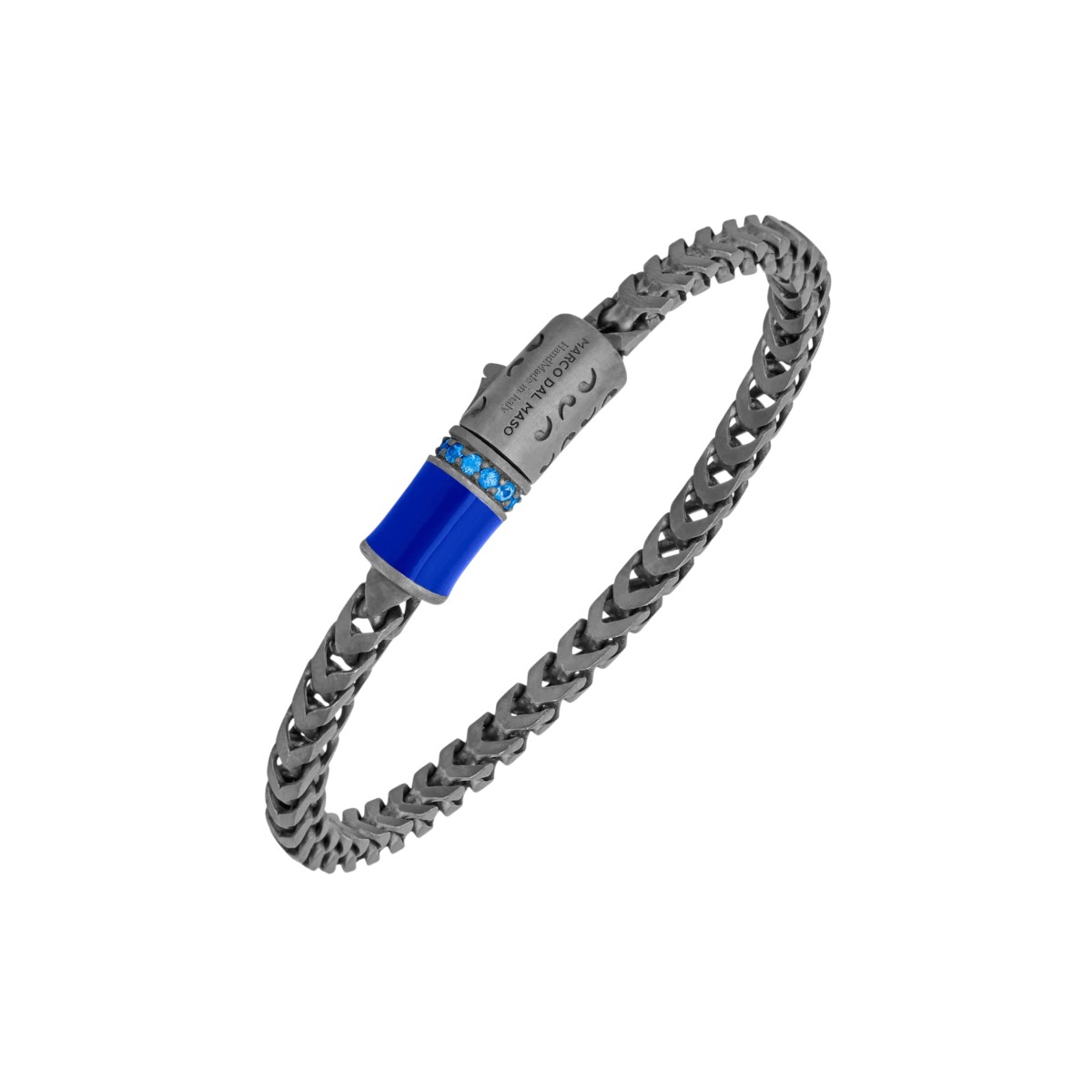 Marco Dal Maso Ulysses Blue Enamel & Sapphire Block Chevron Chain Bracelet in Oxidized Sterling Silv