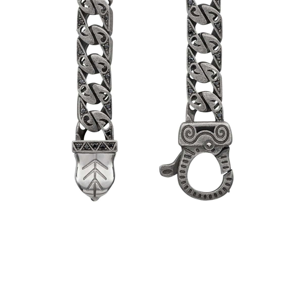 Marco Dal Maso Flaming Tongue Black Diamond Curb Chain Necklace in Oxidized Sterling Silver