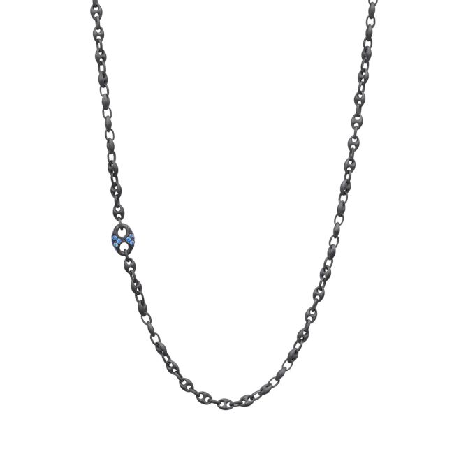 Marco Dal Maso Ulysses Oxidized Sterling Silver Marine Link Chain Necklace with Sapphires