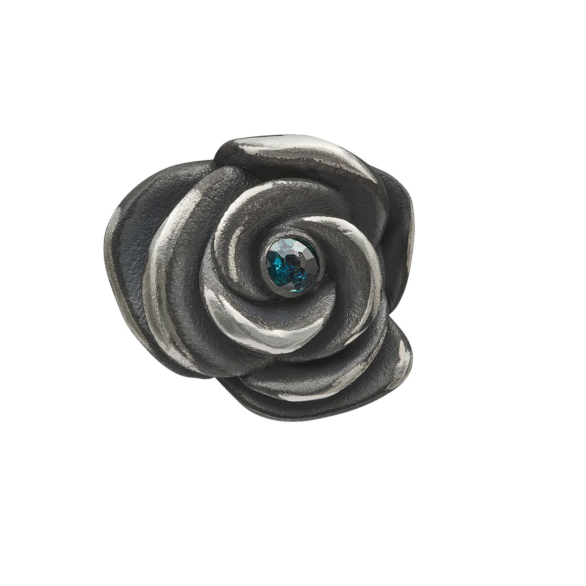 Marco Dal Maso Sapphire Single Rose Pin in Oxidized Sterling Silver