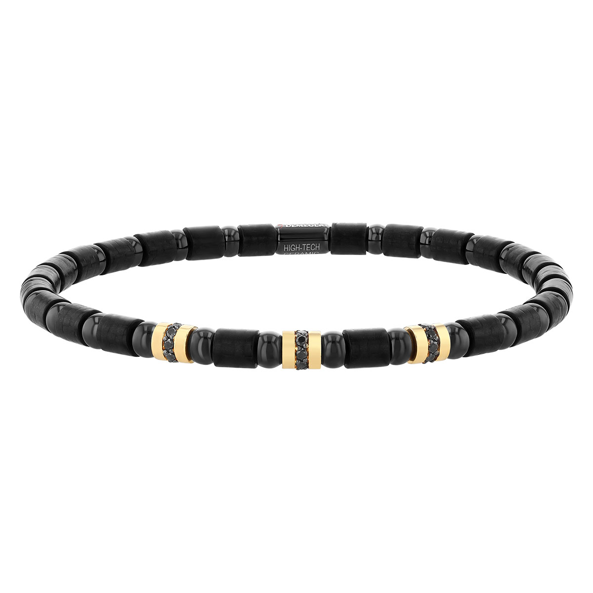 Demeglio Black Carbon Fiber & Ceramic Bracelet with Yellow Gold & Black Diamond Accents
