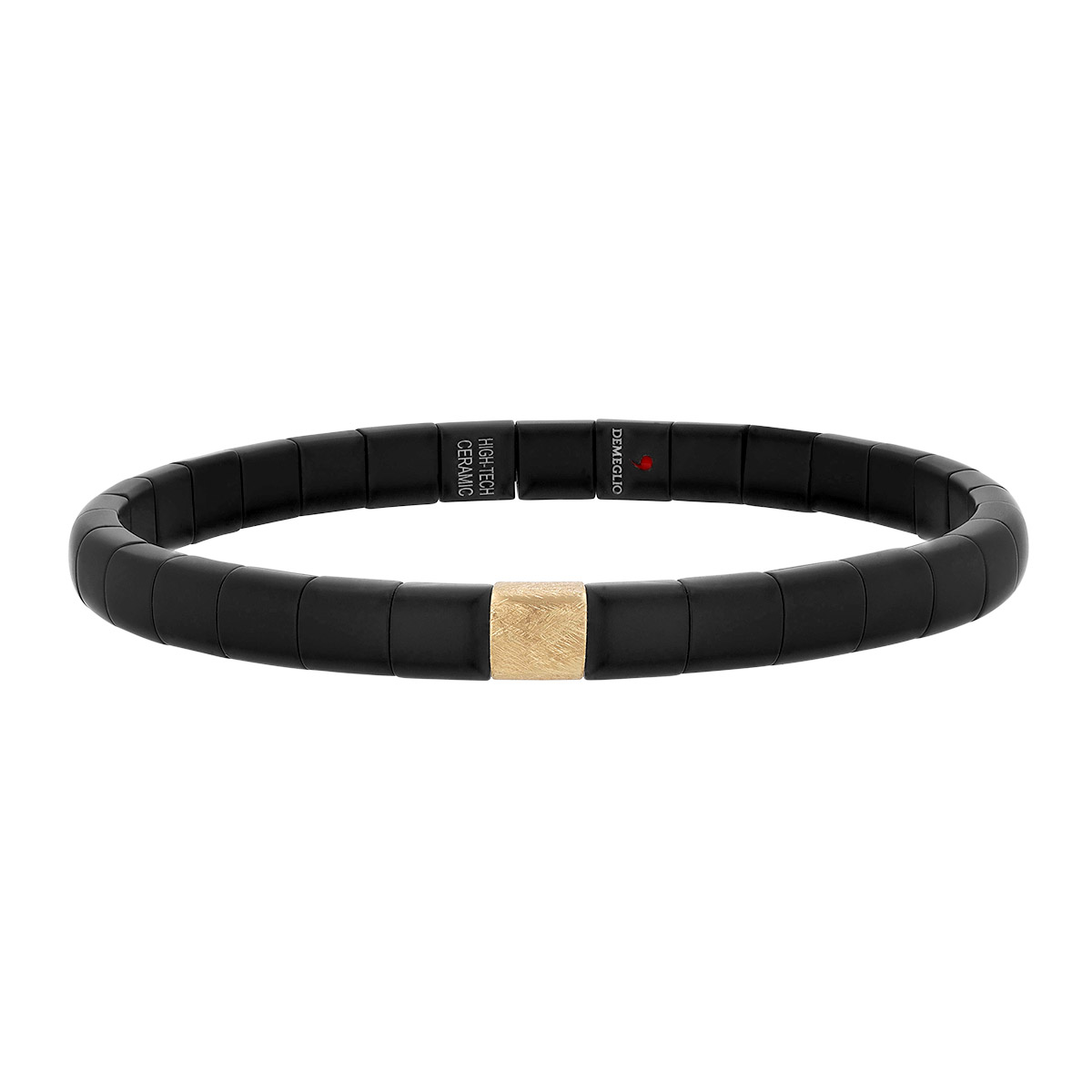 Demeglio Pura Black Ceramic Stretch Bracelet with Matte Yellow Gold Station