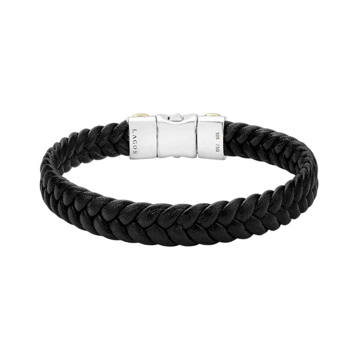 LAGOS Anthem Vegan Black Leather, Sterling Silver & Yellow Gold Braided Bracelet, 8
