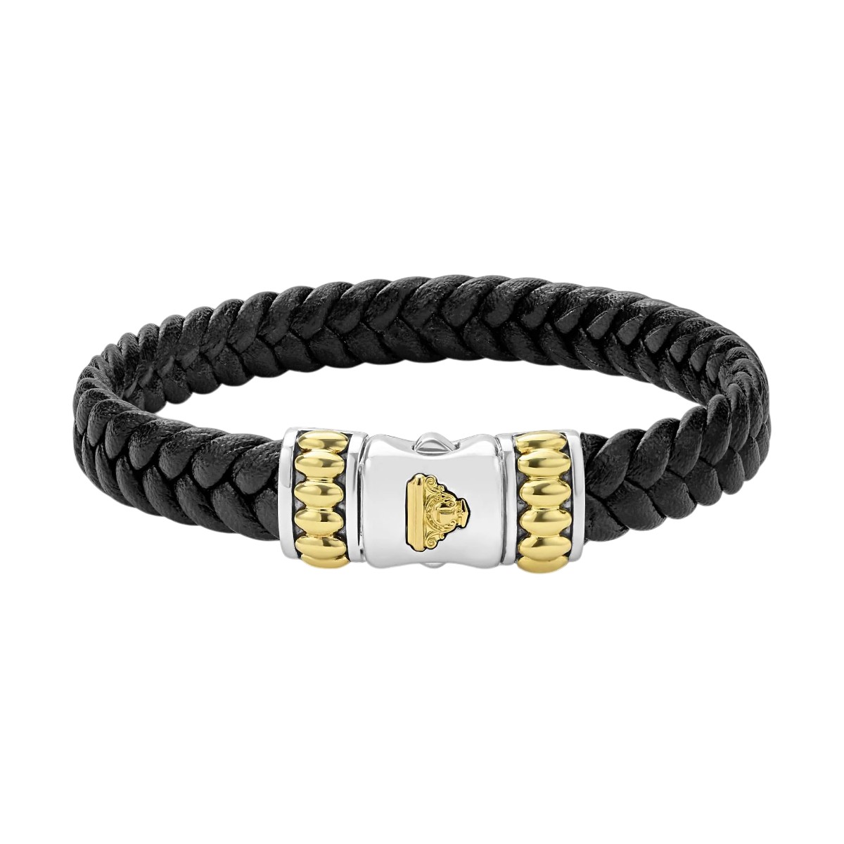 LAGOS Anthem Vegan Black Leather, Sterling Silver & Yellow Gold Braided Bracelet, 8