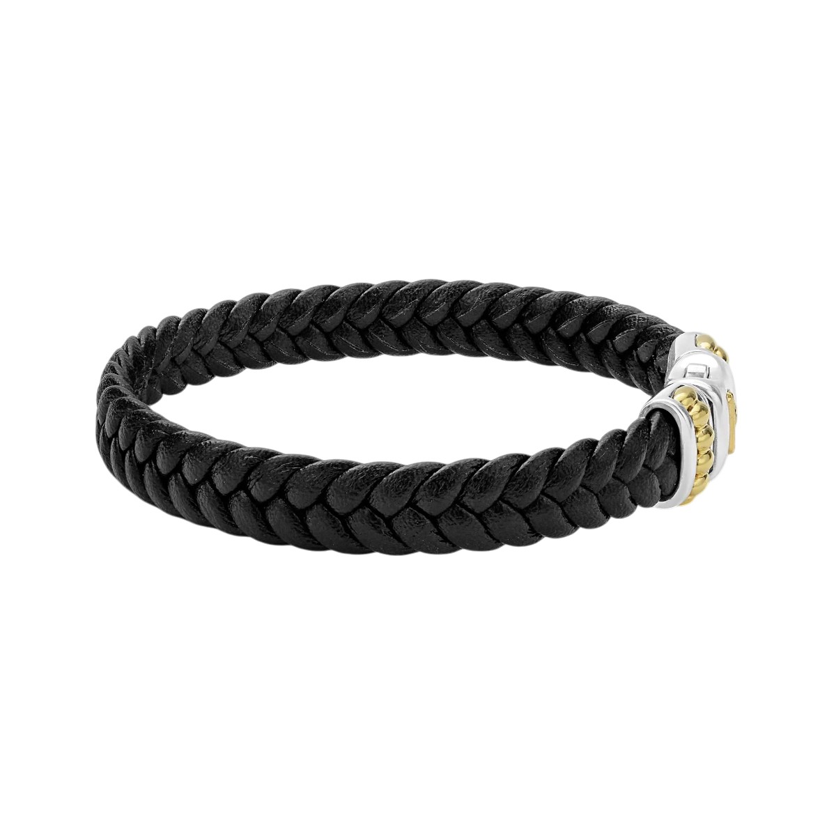 LAGOS Anthem Vegan Black Leather, Sterling Silver & Yellow Gold Braided Bracelet, 8