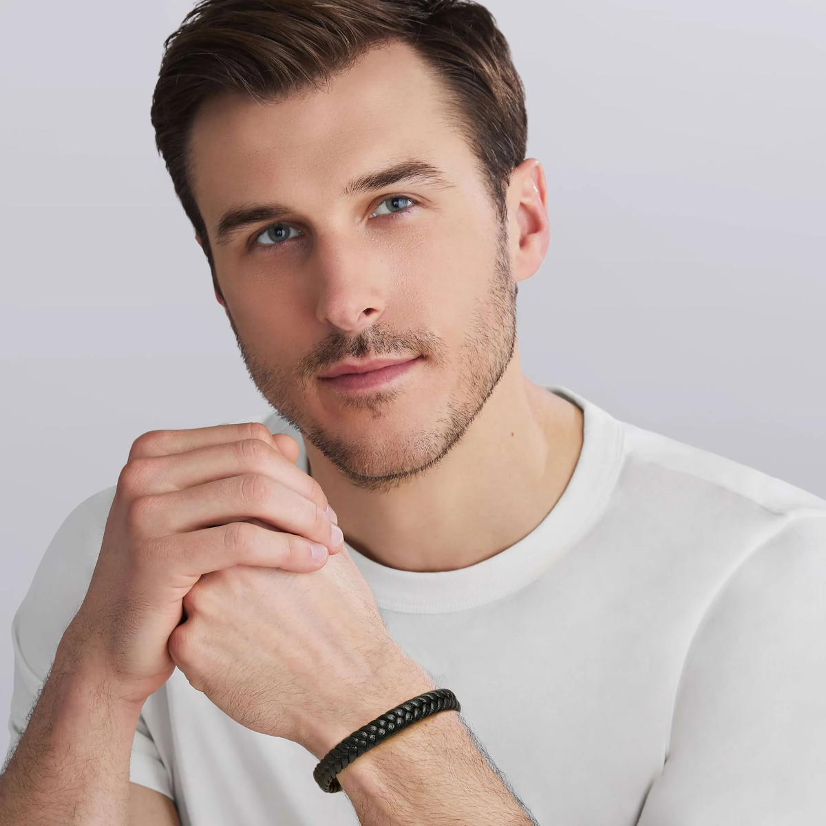 LAGOS Anthem Vegan Black Leather, Sterling Silver & Yellow Gold Braided Bracelet, 8