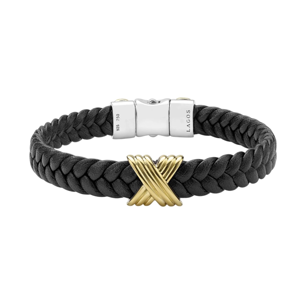 LAGOS Anthem Vegan Black Leather, Sterling Silver & Yellow Gold X Bracelet, 8