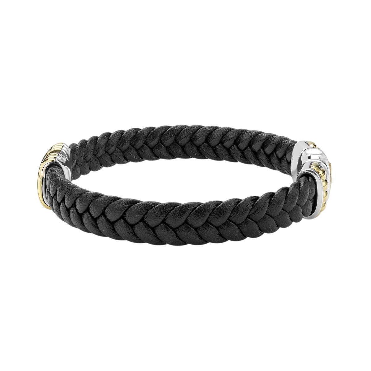 LAGOS Anthem Vegan Black Leather, Sterling Silver & Yellow Gold X Bracelet, 8