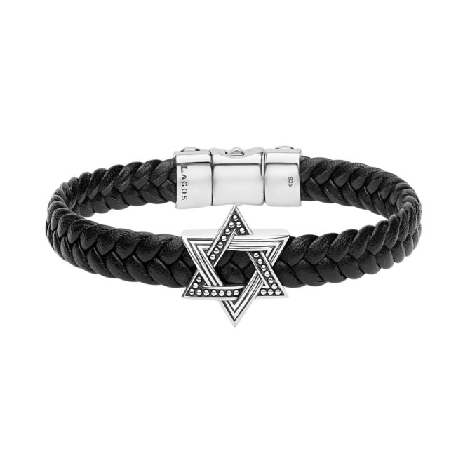 LAGOS Anthem Vegan Black Leather & Sterling Silver Star of David Bracelet, 8"