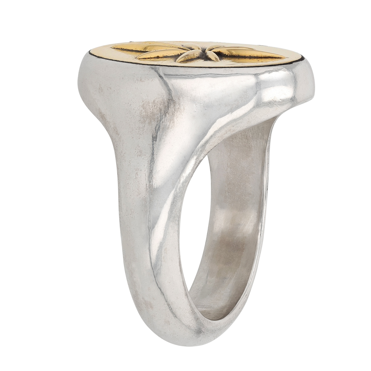 John Varvatos Brass Starburst & Sterling Silver Signet Ring, Size 10
