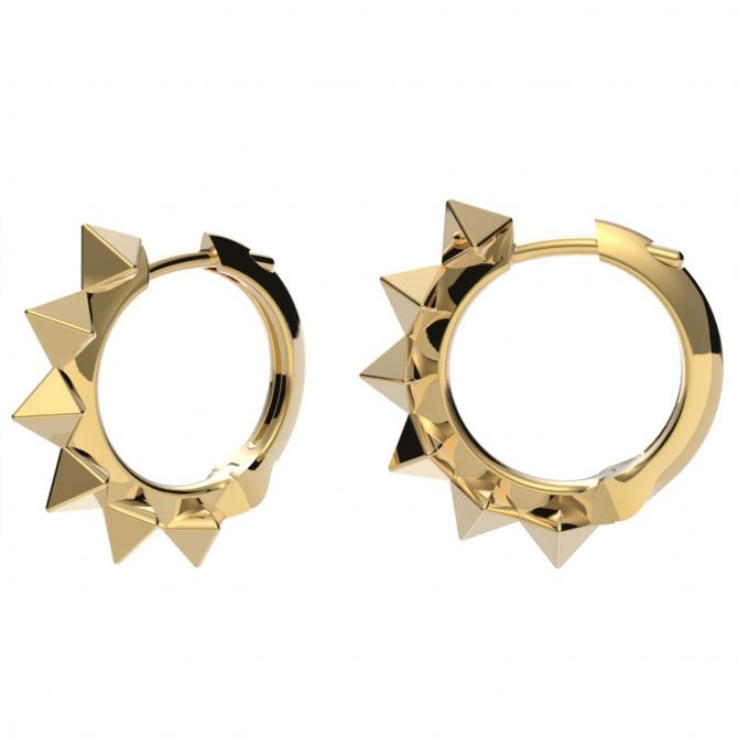Alessandra Dona Friday Night Yellow Gold Studded Spike Huggie Hoop Earrings