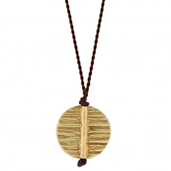 Margaret Solow Textured Yellow Gold Round Leaf Cord Pendant, 16"
