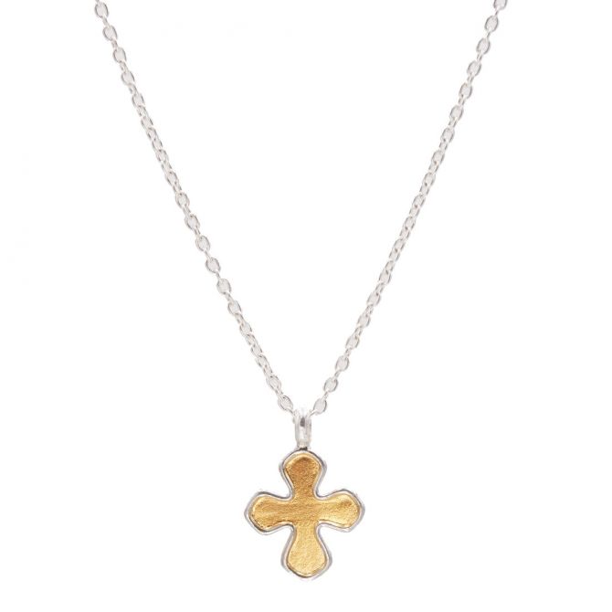 Gurhan Sterling Silver Cross Pendant with Yellow Tone, 18"