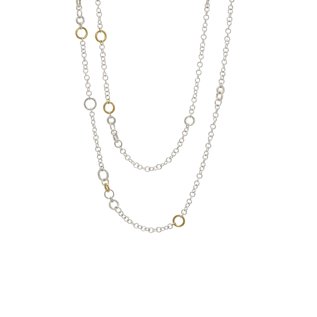 Gurhan Hoopla Silver Station Necklace, Mixed Round Links, 39.5