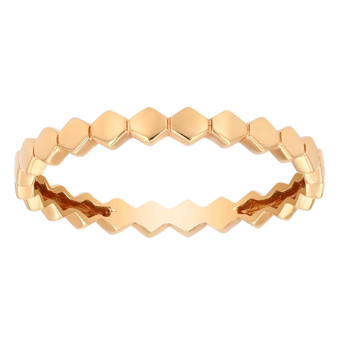 TARA Pearls Rose Gold Hexagon Pattern Geometric Stacking Ring