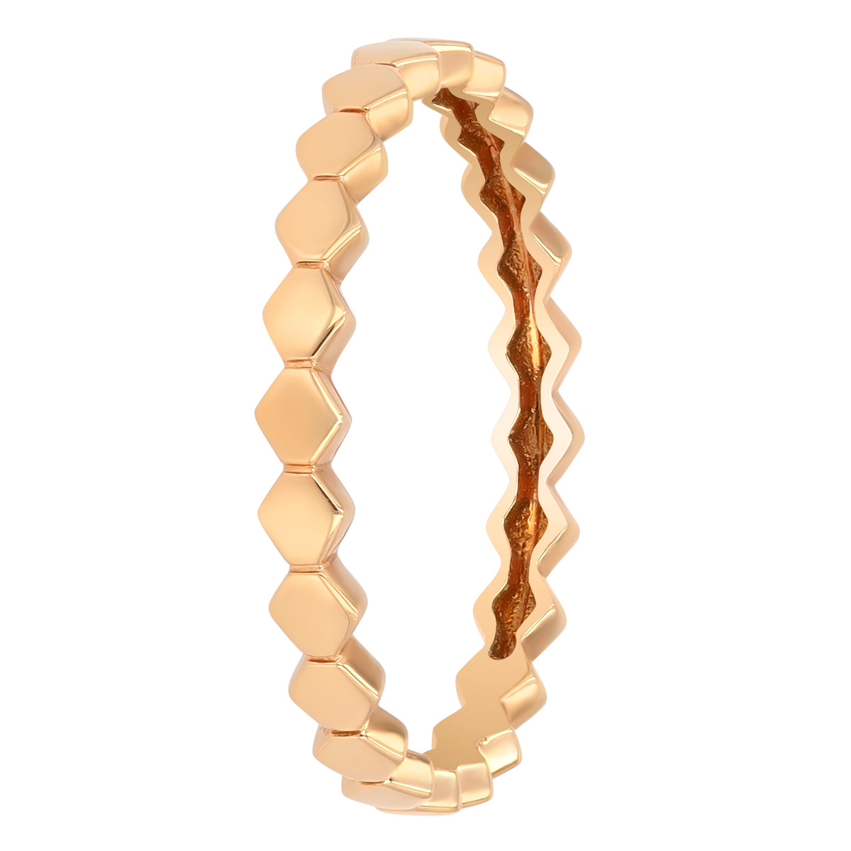 TARA Pearls Rose Gold Hexagon Pattern Geometric Stacking Ring