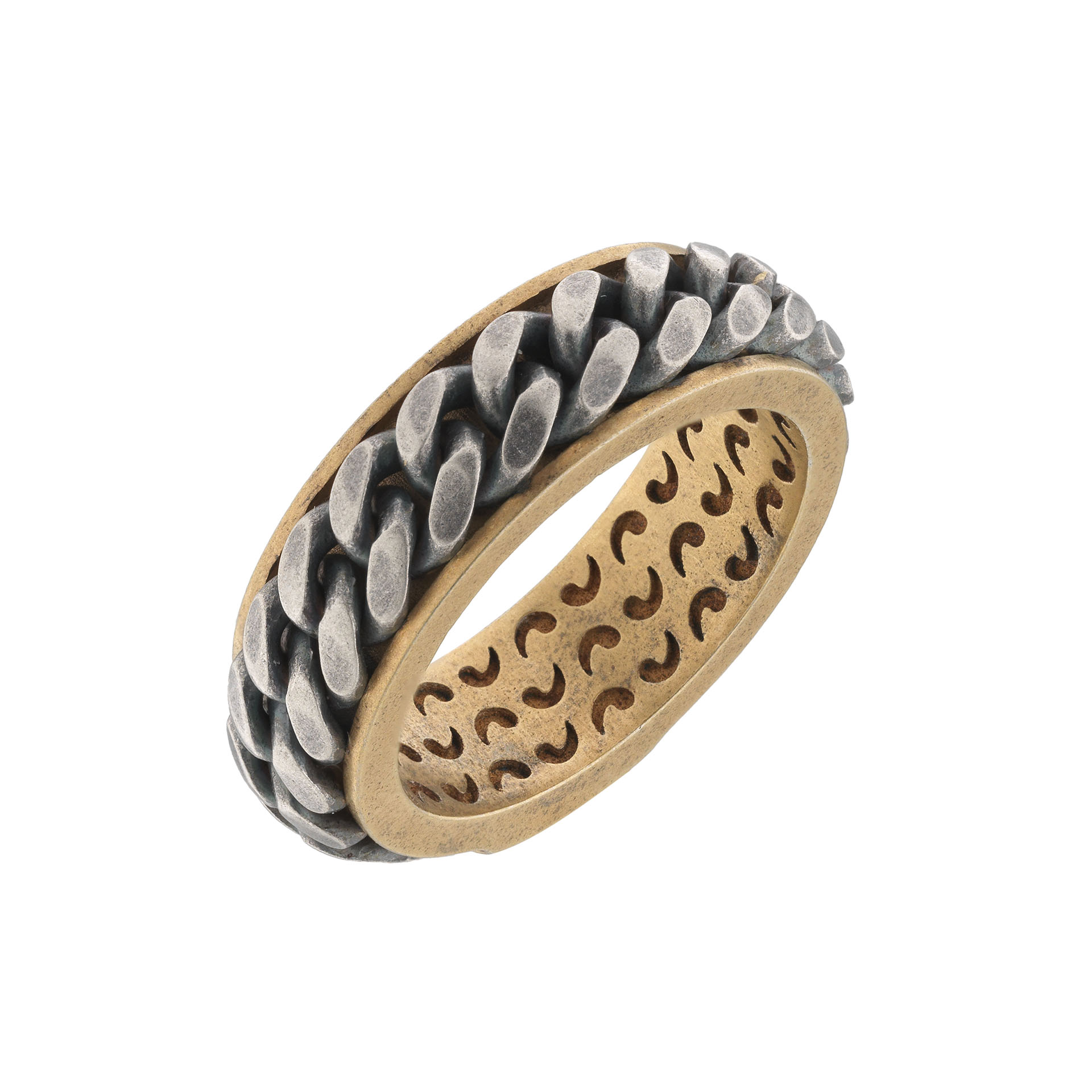 Marco Dal Maso Lash Oxidized Silver and Yellow Gold Vermeil Chain Ring