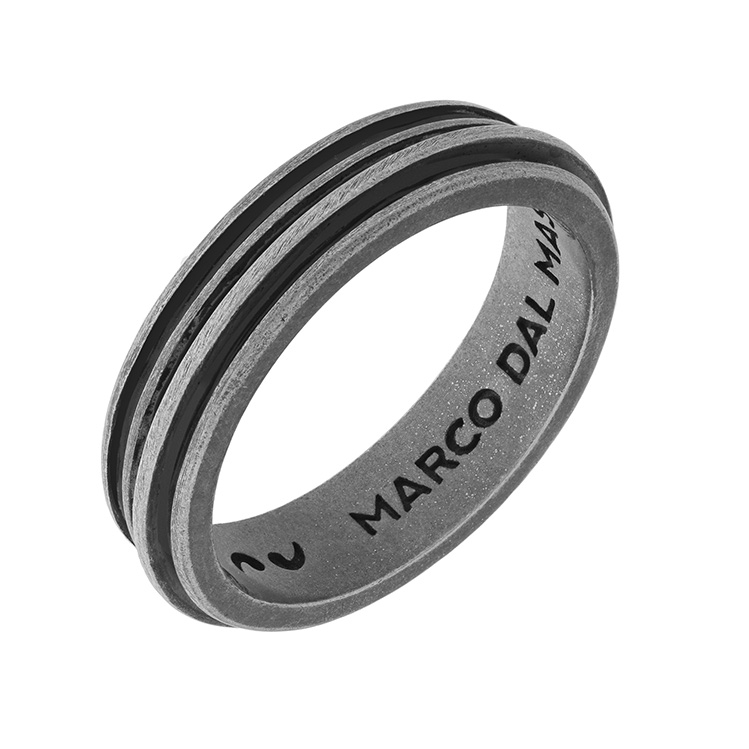 Marco Dal Maso Acies Single Oxidized Silver Ring with Black Enamel