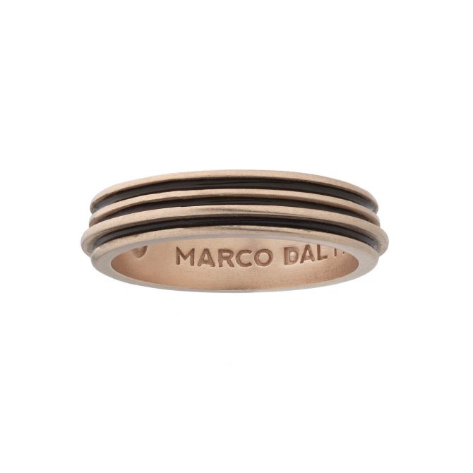 Marco Dal Maso Acies Single Rose Gold Tone Matte  Ring with Brown Enamel