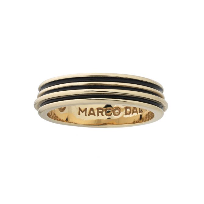 Marco Dal Maso Acies Single Polished Yellow Gold Tone Ring with Black Enamel